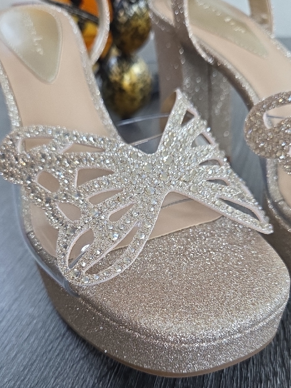 COPPER KEY 8M Sparkle Butterfly Platform Sandals - Gold Silver Glitter